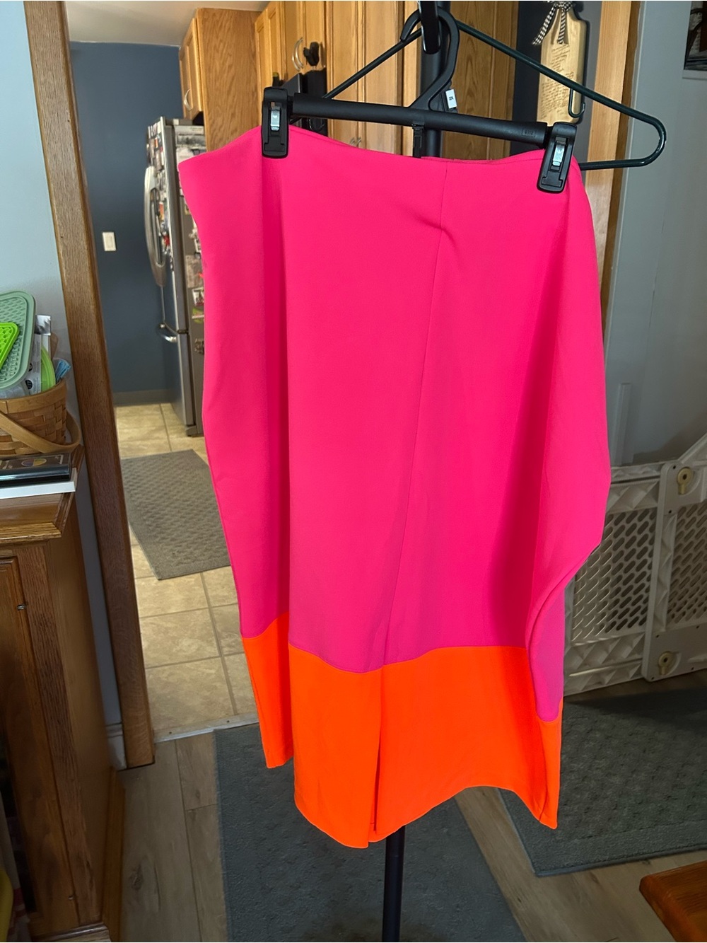 Worthington Pink and Orange Colorblock Midi Skirt